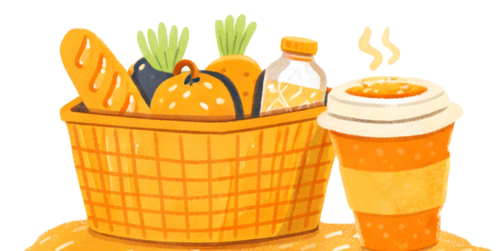 Кошик з продуктами і кава
